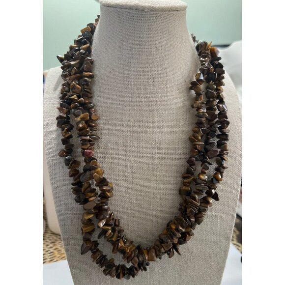 Multi Strand Genuine Tiger Eye Necklace -- 18" - Picture 1 of 8